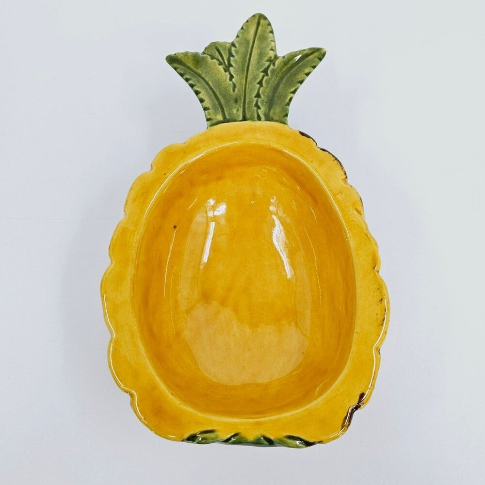 Pineapple Studio Pottery Artist Signed LL Vintage 1983 Yellow Green Brown Bowl